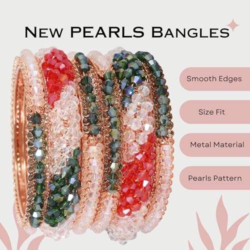 Image of NMII Stylish Pearls Alloy Metal Kada Bangles Set For Women and Girls | Fancy Metal Bangles | Trendy Design Bangles For Girls | Wedding, Party, Shadi Fashion Jewellery-Set of 6 Bangles