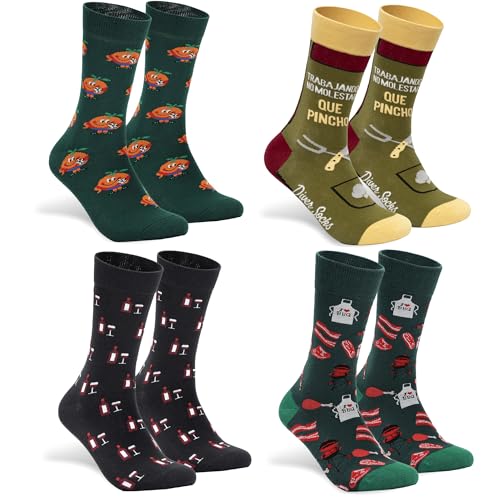 DIVER SOCKS 4 Pares de Calcetines hombre divertidos-Calcetines de dibujos con estampados graciosos como regalos originales para hombres-talla 40-46 (NARANJITO)