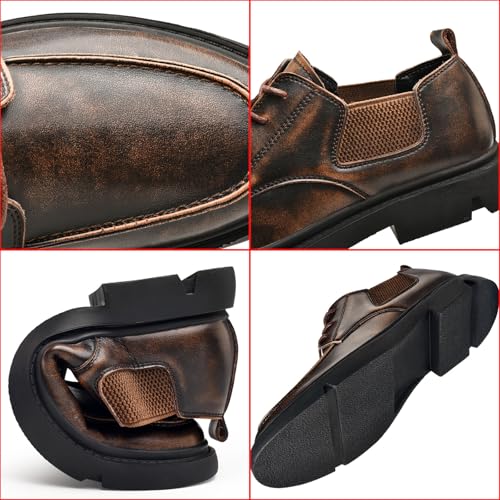 Men's Genuine Leather Dress Oxfords Shoes Retro Classic Round Toe Lace Up Low Top Anti Slip Derby Shoes Casual Business Wedding Tuxedo Formal Shoes2