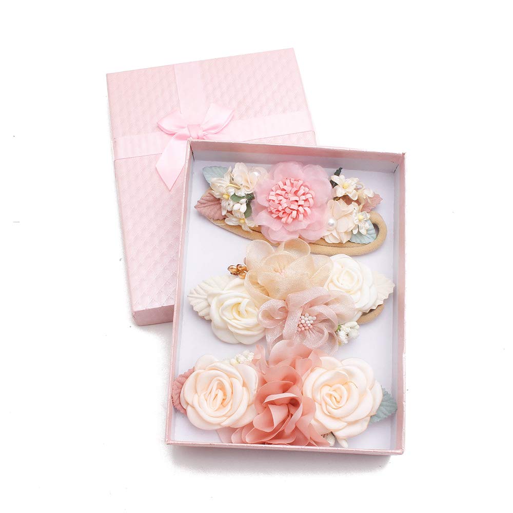 cherrboll 3 diademas de flores para bebé, súper suaves y elásticas, de nailon, para recién nacidas
