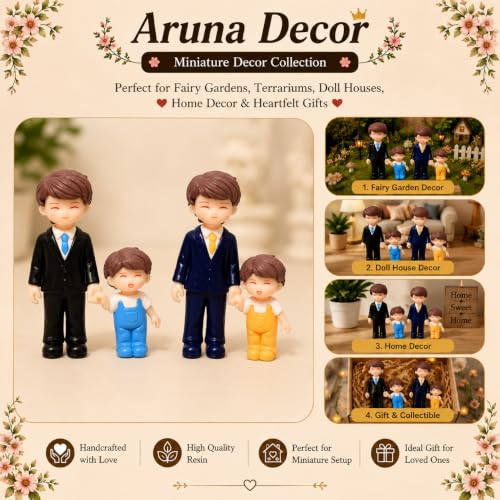 Image of Miniature Cute Father Son Figurine PVC Showpiece for Home Decor Miniature Garden Dollhouse Accessory Fairy Garden Decoration Collectible Gift