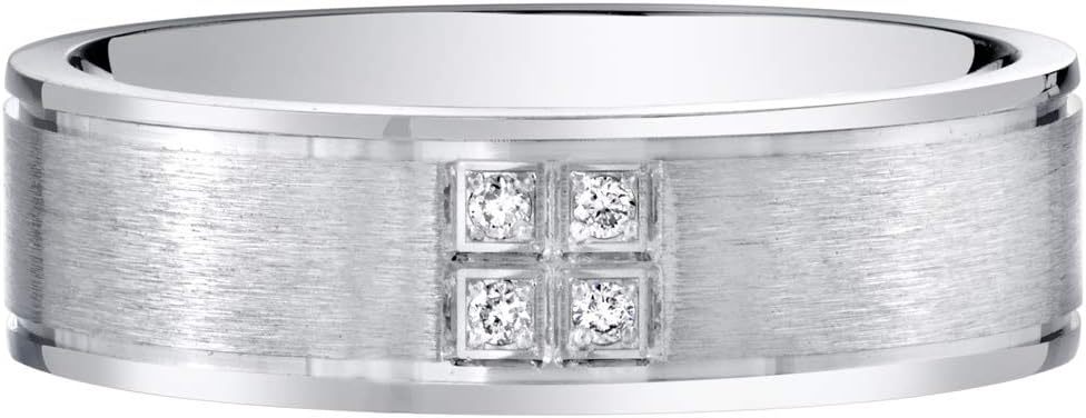 Mens Genuine Diamond Wedding Ring Band Sterling Silver Comfort Fit Brushed Matte Sizes 8 to 14