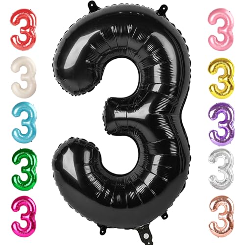 Image of Number 3 Balloons Birthday Decorations, 40In Black Balloons for Men Women | Eye-catching Appearance, Perfect Decorative Centerpieces, Convenient Self-sealing Structure, Widely for Various Occasions