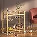 Joaxswe Bar Cart,Home Bar Serving Cart with Storage Shelves, 2 Tier Rolling Beverage Cart with Wheels, Modern Wine Cart with Wine Rack and Glass Holder for Kitchen, Living Room,Dinning Room,Gold