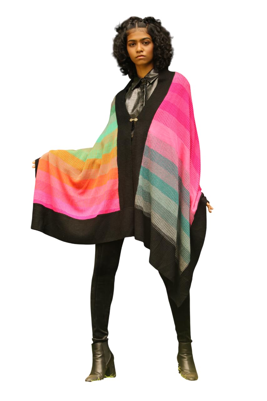Stylish Wrap for Womens | Soft Textured Woolen Shawl | Stylish Layered Outerwear Wrap | Elegant Draped Design for Winter Fall Travel | Fashionable Indo-Western Outer Layer, Black-image-17