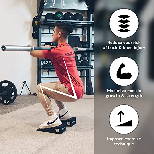 Squat Wedgiez Squat Wedge Pair For Knees Over Toes Training- Anti-Slip Squat Ramps For Lower Body Strength- Slant Board For Squats, Atg Split Squats,Calf Stretching- Squat Wedge Block With Free Video Tutorials #TOP2