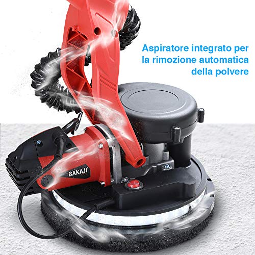 Bakaji Levigatrice Muro Soffitto Pieghevole Carteggiatrice Giraffa Cartongesso Aspirazione Polvere Automatica Con Luce A Led Asta Telescopica E 6 Dischi Abrasivi - 6