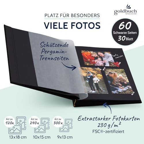goldbuch 27977 Fotoalbum mit Fensterausschnitt, Bella Vista, Erinnerungsalbum 30 x 31 cm, Foto Album 60 schwarze Seiten mit Pergamin-Trennblättern, Fotobuch aus Leinen, Schwarz