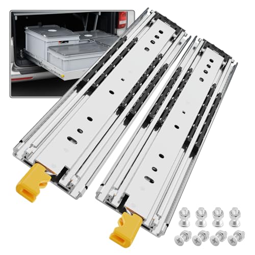 SHUHANG 1 Pair 500 lb Load Capacity Heavy Duty Locking Drawer Slides 12 14 16 18 20 22 24 26 28 30 32 34 36 38 40 44 48 52 56 60 Inch Full Extension Ball Bearing Side Mount Industrial Rails with Lock
