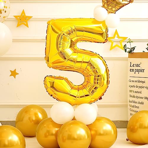 Image of Gold Number Balloons Birthday Balloons - Giant Gold Number 5 Balloon 40 inch, Numbers Balloon Birthday Decorations, Gold Party Supplies for Women Men