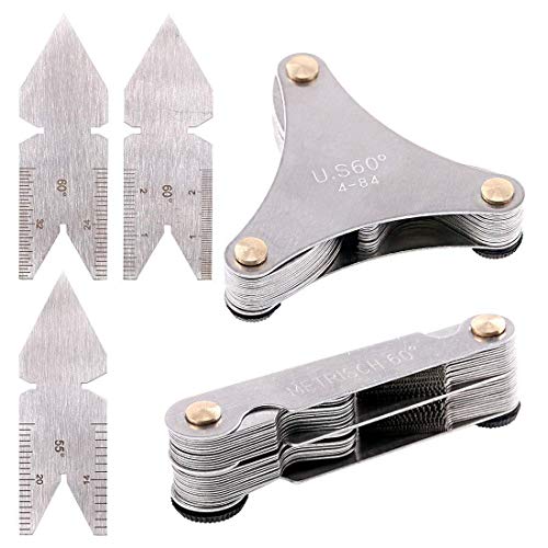 5Pcs Stainless Steel Screw Thread Pitch Cutting Gauge Tool Set, 51Pcs America SAE Type + 52Pcs Metric & America SAE Type & British Whitworth + 3Pcs Center Gage