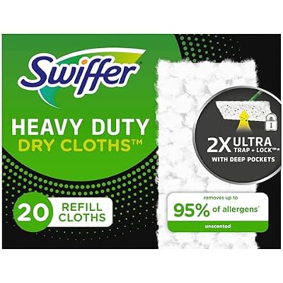 Swiffer Sweeper Heavy Duty Dry Multi-Surface Cloth Refills for Floor Sweeping and Cleaning, 20 count (2 Pack)
