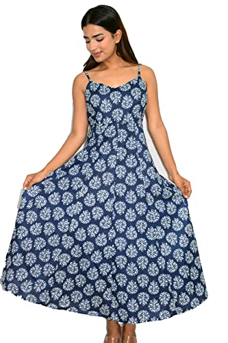 Image of JAIPUR HAND BLOCK Cotton Sleeveless Long Flared A Line Dress|Gown (S00063)
