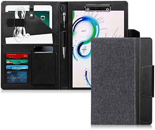 Toplive Portfolio Case Padfolio, Executive Business Document Organizer with Letter Size Clipboard, Business Card Holder, Tablet Sleeve(Up to 10.5" Tablet), for Business School Office Conference, Black