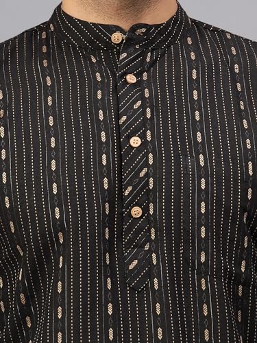 Image of LATEST CHIKAN Men's Cotton Regular Striped Knee Lenght Kurta Full Sleeves