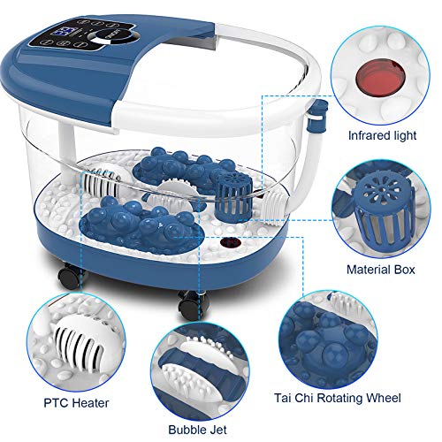 Foot Bath Spa Massager with Heat Bubbles, Heated Foot Spa with Motorized Shiatsu Massage Rollers, Foot Care Pedicure spa Machine with Time & Temperature Control