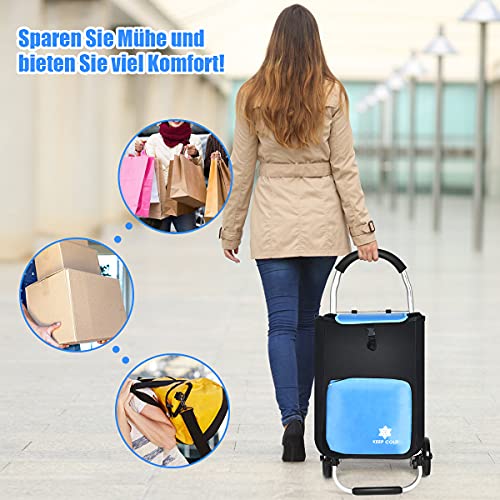 GOPLUS Klappbarer Einkaufstrolley, Einkaufswagen auf Rollen, mit Abnehmbarer Oxford-Tasche und isoliertem Kühlfach… – Bild 4