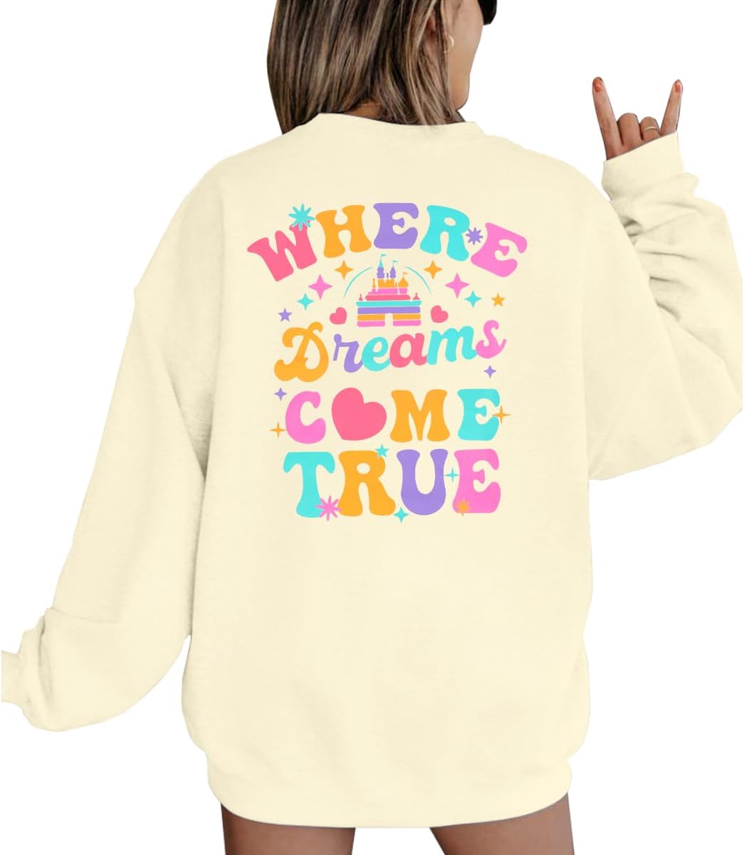 ASTANFY Magic Kingdom Sweatshirt for Women Castle Graphic Sweatshirts Oversized Family Vacation shirts Long Sleeve Pullover