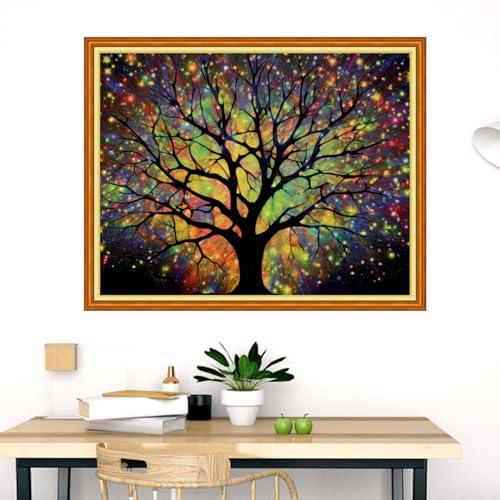 Image of Dimensean Stamped Cross Stitch Kits Full Range of Embroidery Patterns Starter Kits for Beginners Adult DIY Cross Stitches Needlepoint Kits 11CT-Aurora Night Light Tree 16x20 inch