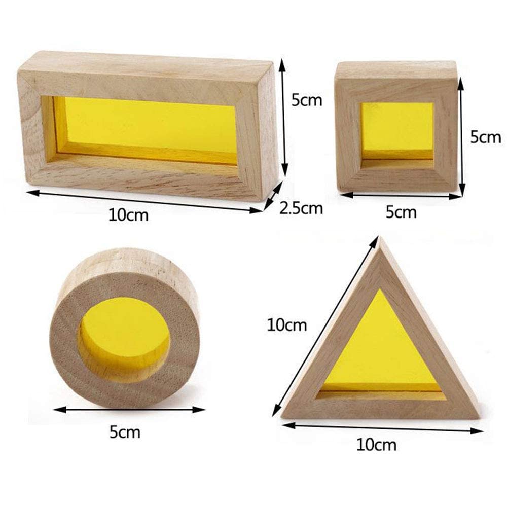 BOHS Bloques de Construcción Translúcidos de Madera, 24 Piezas | Seis formas geométricas y cuatro colores; juego en mesa de luz o ventana; mezcla cromática, motricidad fina y creatividad