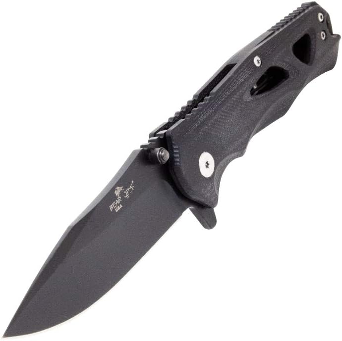 Bear OPS Rancor II Modified Drop Point Blade, CPM-S30V Steel, Black G10 Handle, Tip Down Carry Pocket Clip, Precision Ball Bearing(MC-400-B4-B-S35)