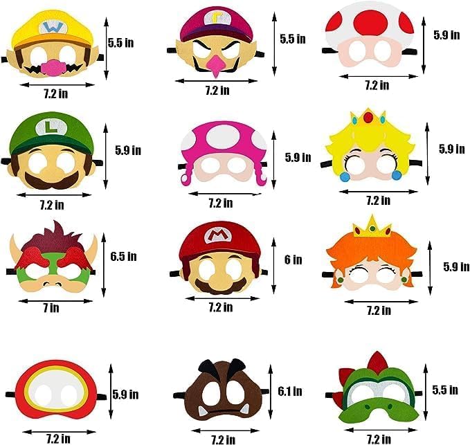 Lot De 6 Masques Super Mario Bros – Feltre – Cosplay Enfant – Mario, Luigi, Yoshi, Etc. – Fête, Halloween, Anniversaire