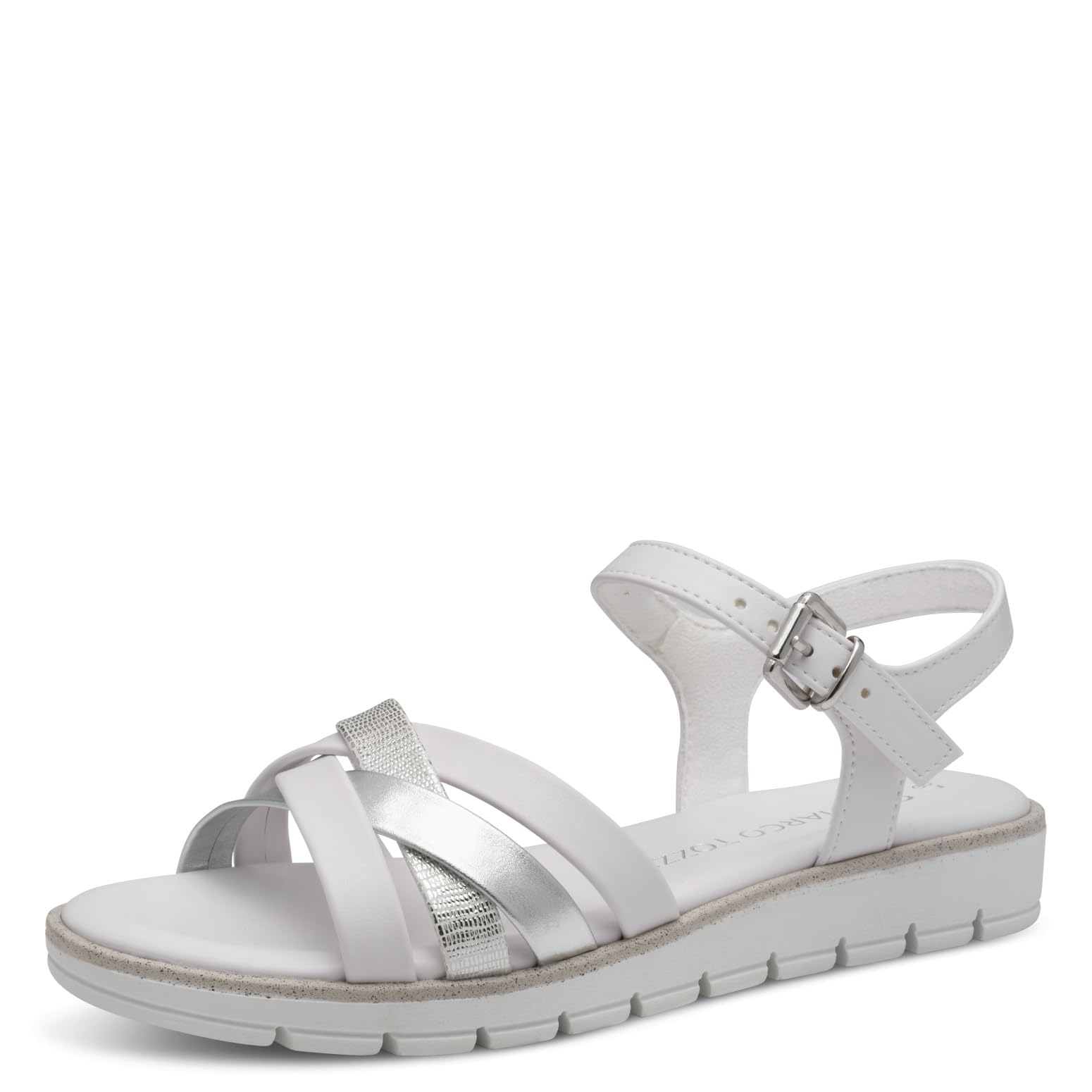 MARCO TOZZI Women's Summer Flat Sandals with Clasp, White Comb, 8.5 UK
