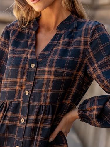 CUPSHE Women Fall Dresses Plaid Ruffle Hem V Neck Long Sleeve Button Holiday Tunic Mini Dress3