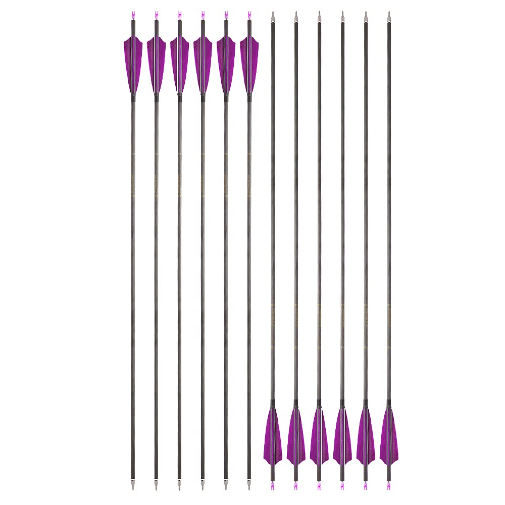 SHARROW 12/24P 35 Pollici Freccia in Carbonio Spine 400 Frecce di Freccia di Tiro al Bersaglio Freccia Carbonio Freccia per Bersaglio Tiro con L'Arco Arco Ricurvo Arco Compound (Viola, 12P)