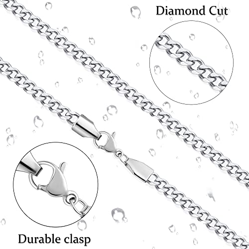 Fiusem Silver Tone Cuban Link Chain For Men, 5Mm Mens Chain Necklaces, Stainless Steel Chain Necklaces For Men Women And Boys, 20 Inch #TOP3