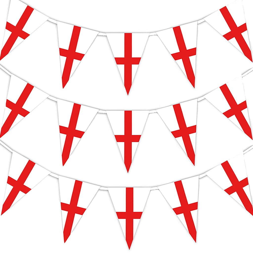 32.8ft England Bunting Banner With 30 Triangle Flags,World Cup 2022 Bunting,10m England St Georges Cross Flag Bunting for World Cup Decorations 2022,Celebrations St Georges Day,Bars,Football Match