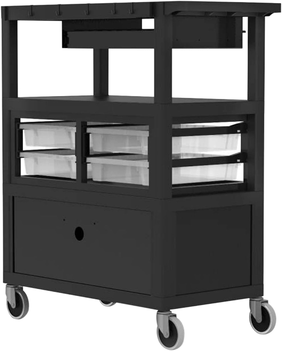 Offex 32" x 18" Deluxe Teacher Cart with Locking Storage Bins, Keyboard
