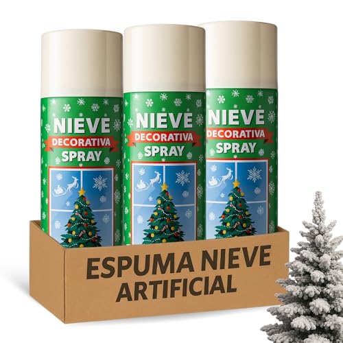 Espuma Nieve Artificial, Spray Decoración Navidad, Pulverizador de Nieve, Bote Spray Efecto Nieve, Copos de nieve artificial, Uso en interior, Utilizado en arbol de navidad, 3 botes de 250 ml