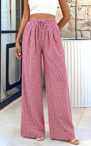 Image of PRETTYGARDEN Womens Pants Elastic Waist Floral Lightweight Palazzo Pants for Women Casual Lounge Wide Leg Pants Woman