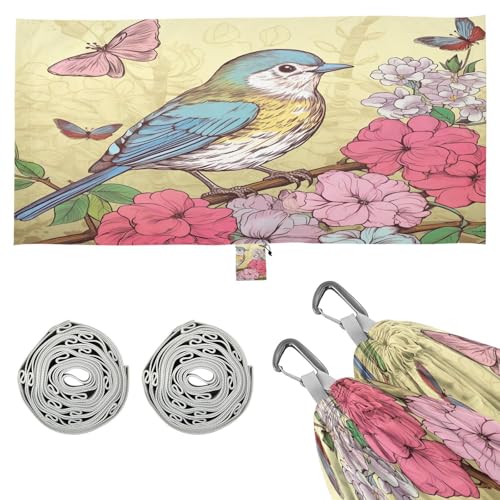 Haskirky Vintage Bird Camping Hammock, Single Portable Hammocks with Tree Straps & Attached Carry Bag, 330Lbs Capacity Perfect for Outside Indoor Hiking Beach Backpack Travel