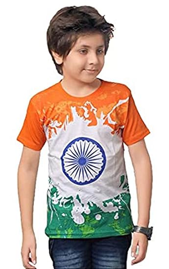 Shree Chitransh Creation Tri Color India Chakra Printed Tshirt for Kids, Boys and Girls
