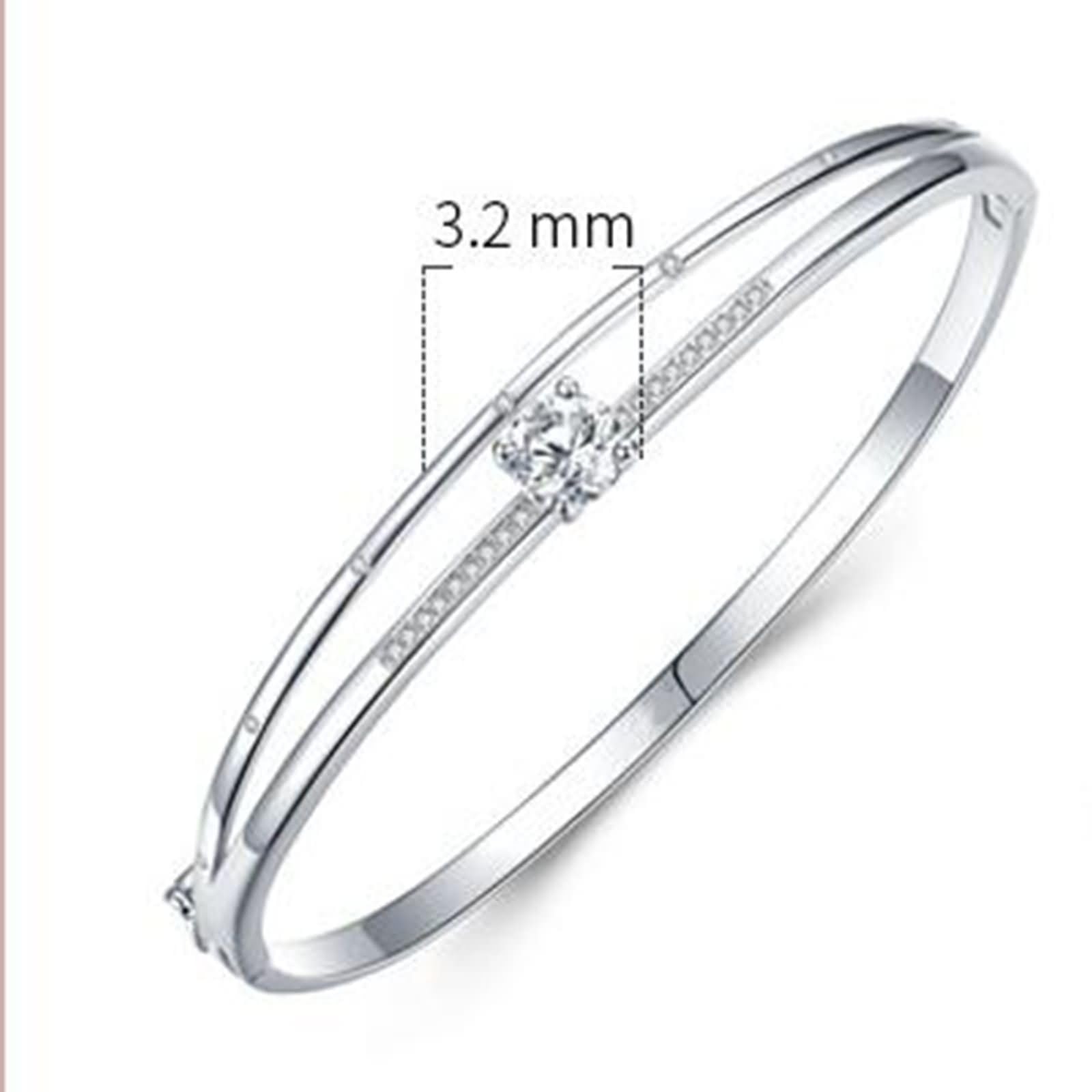 Pulseras de Mujer Oro Blanco 9Kt / 14Kt / 18Kt, Redondo con Moissanita, Cadena 16 CM, Pulsera para Mujer Plata