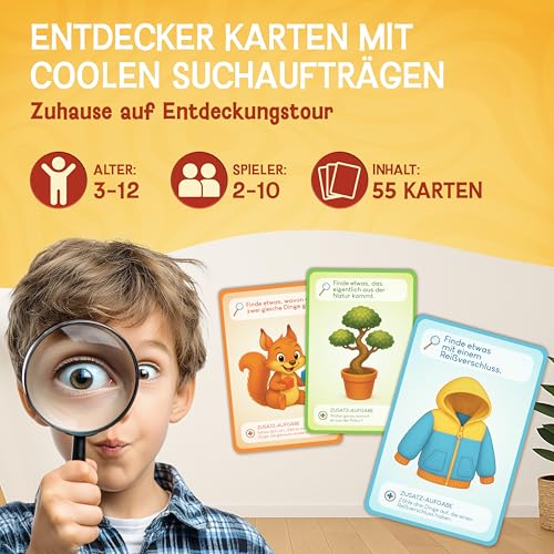 LIKARTO Entdeckerkarten Kinder Indoor - 55 Spielkarten Suchspiel & Zuhause entdecken - Spiel ab 4 Jahren - Lern- & Indoorspiel - Geschenk für Mädchen & Jungen – Bild 3
