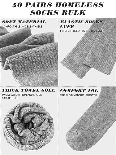 Suhine 50 Pairs Homeless Socks Men Crew Socks Bulk Soft Cotton Moisture Wicking Unisex Sport Tube Socks3