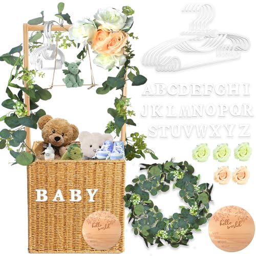 Image of Baby Shower Crate Closet, Large Hand-Woven Rattan Storage Crates with Handle, Baby Shower Gifts, Baby Welcome Box Nursery Basket for Newborn Boys Girls, Pregnancy Gifts for New Parents