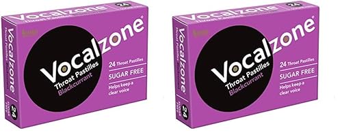 Vocalzone Throat Pastilles Blackcurrant Sugar Free 24 - for Sore Throats and Hoarseness When Overusing Your Voice. Produced and Sold in The United Kingdom Since 1912. (Pack of 2)