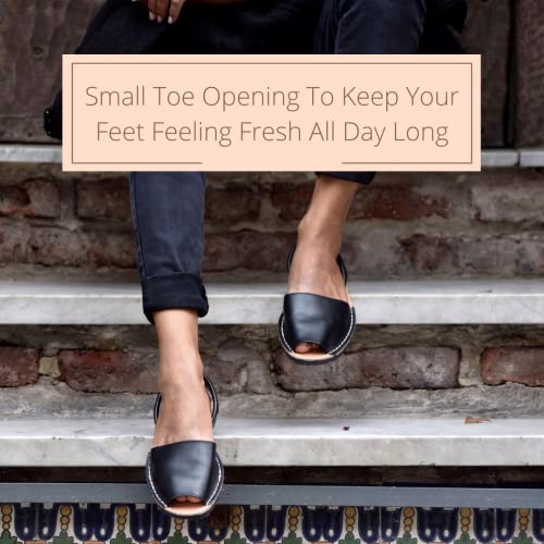 Image of The Spanish Sandal co Classic Flat Sandals for Women, Dressy Soft Leather Peep Toe Sandals for Women, Versatile Casual Slip-on Flats