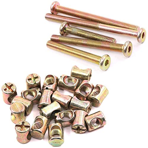 15 Sets Furniture Bolt Nut Set M6 Hex Socket Cap Screw Bolt Nuts Kit 60mm Zinc Plated Flat Head Bolt Barrel Nut Screw Nuts for Furniture Crib Chair - Image 2