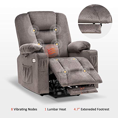 Mcombo Electric Power Lift Recliner Chair With Massage And Heat For Elderly, Extended Footrest, Hand Remote Control, Lumbar Pillow, Cup Holders, Usb Ports, Fabric 7529 (Medium, Grey) #TOP3