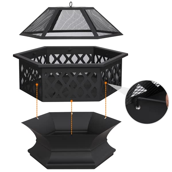 Yaheetech Brasero Exterieur Hexagonal 61 cm L x 62 cm H Foyer Poêle Chauffage à Charbon de Bois pour Jardin Terrasse