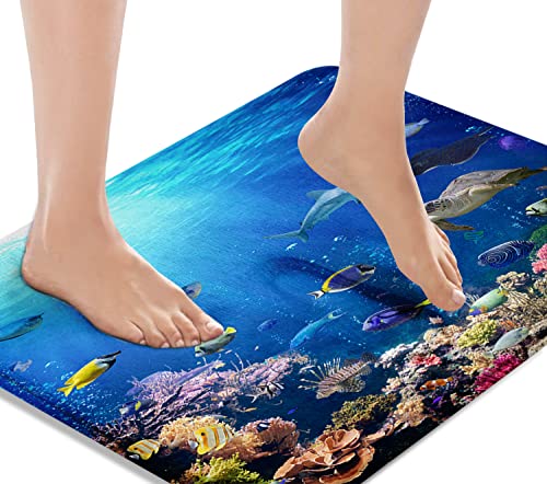 Blue Sea Badematte, Korallenriff und tropische Fische, Sommer-Badezimmerteppich, kein Rutschen,...