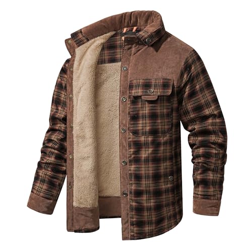 GEXECEUSS Men's Flannel Lined Shirt Jackets Long Sleeved Rugged Plaid Cotton Shirt Jacket3