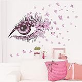 Amaonm Beautiful Pink Eyes & Flying Butterfly Wall Decal Removable DIY Art Decor Wall Stickers & Murals for Girls Kids Bedroom Living Room Nursery Room Offices TV Background
