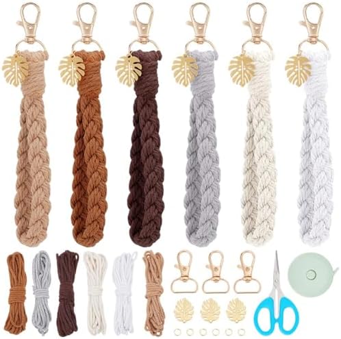FREEBLOSS 6 Set Macrame Keychain Lanyard Kit DIY Macrame Palm Lea...