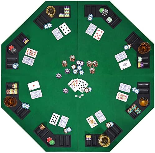 EVIEUN 48" 8-Player Foldable Poker Table Top, Casino Texas Hold'em Layout, Portable Anti-Slip Blackjack Poker Table Mat with Carrying Bag for Family Games Casino
